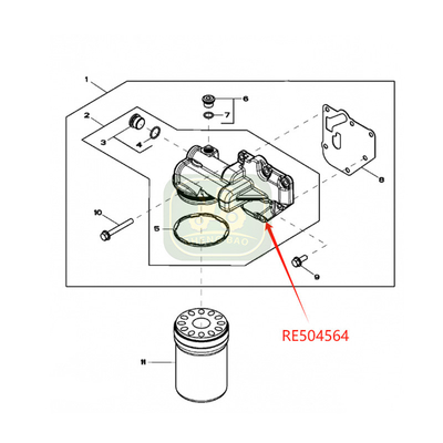 Système moteur RE504564 R502505 Tête de filtre à huile pour tracteurs